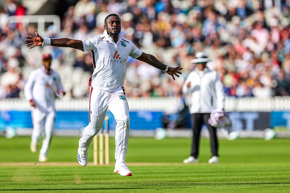 | Photo: Steven Paston/PA via AP : Jayden Seales celebrates Zak Crawley's wicket